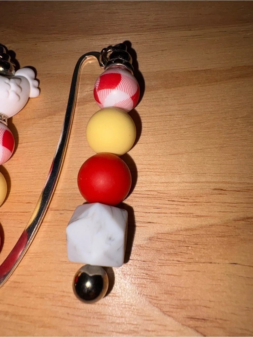 Whimsical Chicken Bead Bookmark - Red, Yellow, White